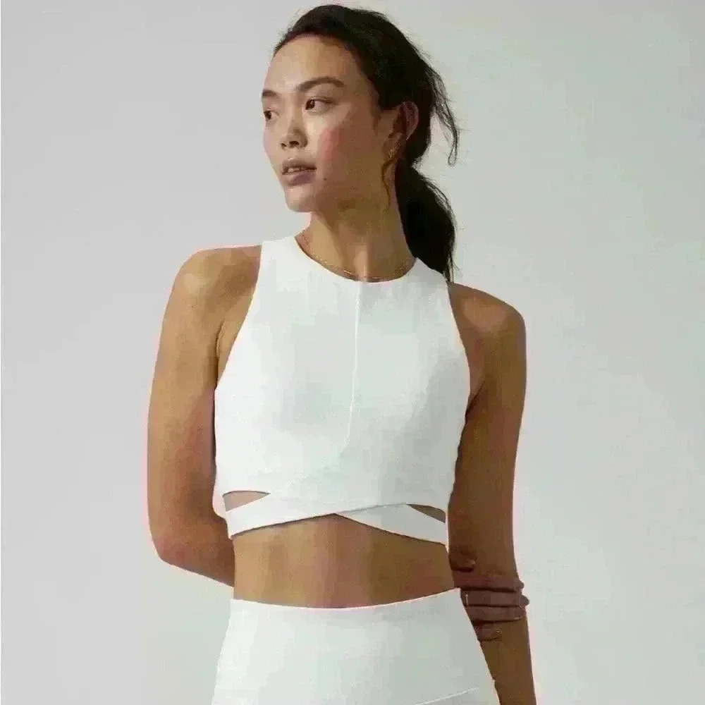 Athleta Conscious Cut Out  CROP TOP HIGH NECK TANK ~ WHITE Size XS